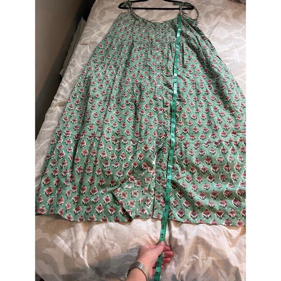 Marea green printed cotton midi dress tie shoulders women’s X-Large - Picture 3 of 9